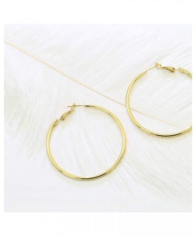 925 Sterling Silver Hoop Earrings,18K Gold Plated Polished Round Hoop Earrings For Women,Girls' Gifts GOLD-2in $8.24 Earrings