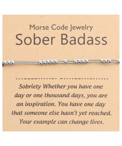 PLITI Sobriety Gift Addiction Recovery Gift 12 Step Gift Sober Badass Morse code Bracelet Sober Milestone Gift AA Alcoholics ...