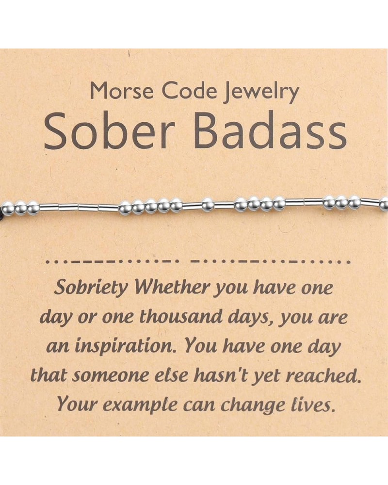 PLITI Sobriety Gift Addiction Recovery Gift 12 Step Gift Sober Badass Morse code Bracelet Sober Milestone Gift AA Alcoholics ...