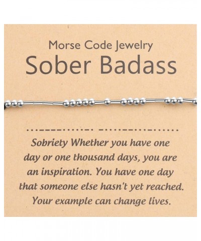 PLITI Sobriety Gift Addiction Recovery Gift 12 Step Gift Sober Badass Morse code Bracelet Sober Milestone Gift AA Alcoholics ...