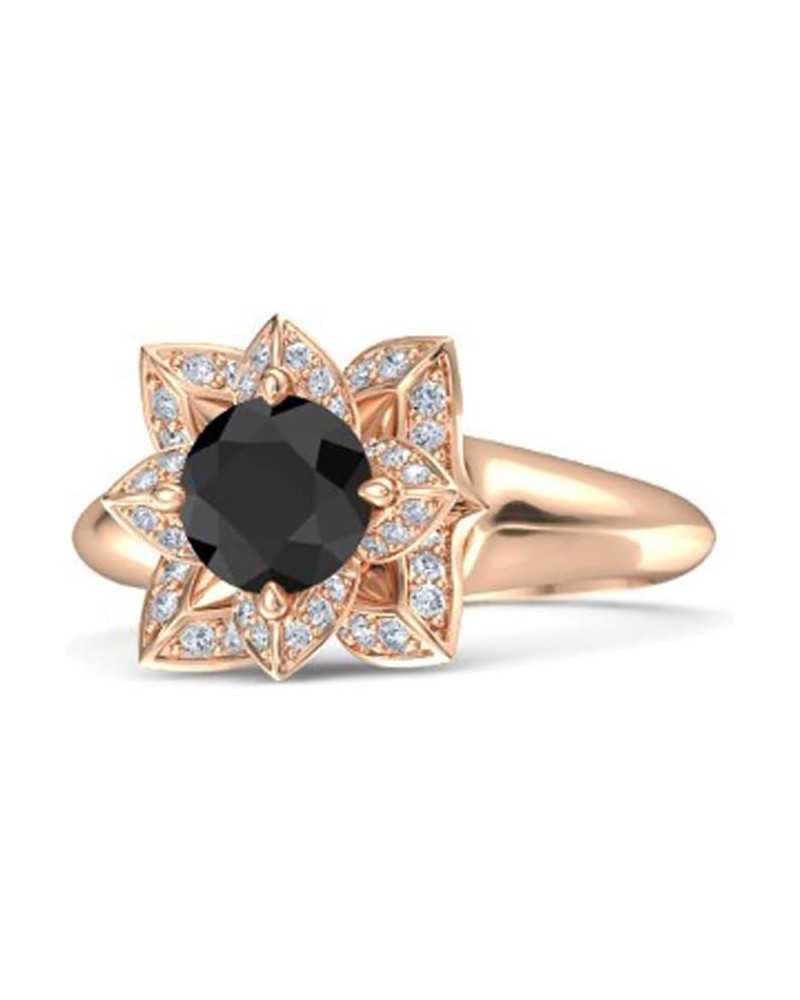 Classic 1.12 Carat Gemstone Round Cut 14K Rose Gold Plated 925 Sterling Sliver Lotus-Inspired Engagement Wedding Bridal Ring ...