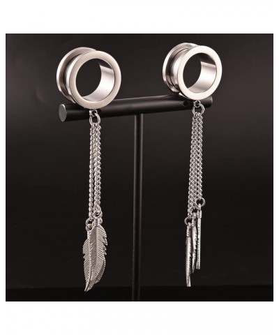 2PCS Fashion Feathers Design Gauges for Ears Tunnels Dangle Chain Expander Stretchers Earrings 2g - 1 inch 12mm(1/2") Silver ...