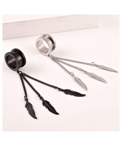 2PCS Fashion Feathers Design Gauges for Ears Tunnels Dangle Chain Expander Stretchers Earrings 2g - 1 inch 12mm(1/2") Silver ...