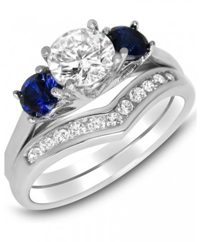 His and Her Wedding Set Blue Sapphire CZ Silver Bridal Engagement Set Titanium Wedding Band Her 05 - His 13 $33.14 Sets