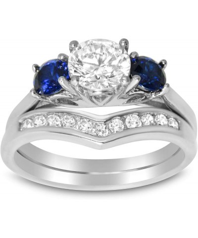 His and Her Wedding Set Blue Sapphire CZ Silver Bridal Engagement Set Titanium Wedding Band Her 05 - His 13 $33.14 Sets