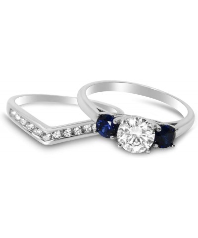 His and Her Wedding Set Blue Sapphire CZ Silver Bridal Engagement Set Titanium Wedding Band Her 05 - His 13 $33.14 Sets