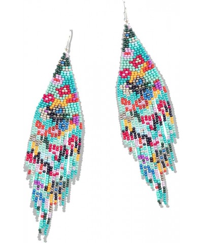 Long Beaded Tassel Earrings – Bohemian Flower Fringe Drop Earrings, Seed Bead Tribal Dangle Earrings, Pendientes De Borla for...