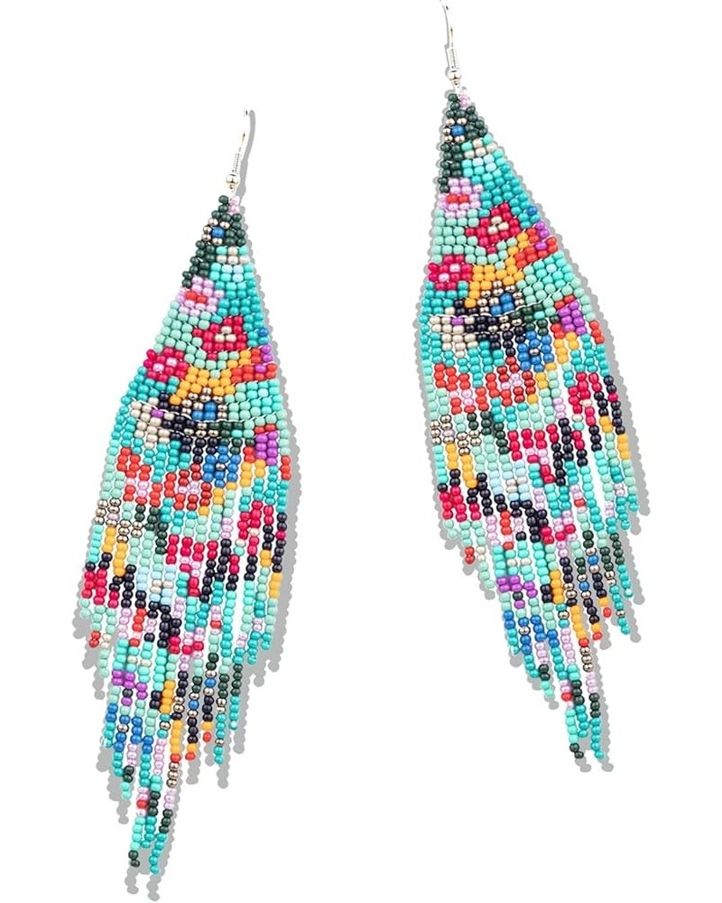 Long Beaded Tassel Earrings – Bohemian Flower Fringe Drop Earrings, Seed Bead Tribal Dangle Earrings, Pendientes De Borla for...