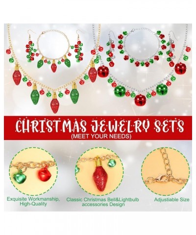 2 Sets Christmas Bell Jewelry Set for Women Xmas Jingle Bell Necklace Jingle Drop Dangle Earrings Bracelets Set Light Bulb Li...