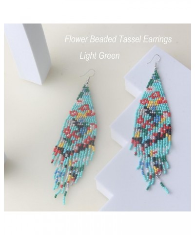 Long Beaded Tassel Earrings – Bohemian Flower Fringe Drop Earrings, Seed Bead Tribal Dangle Earrings, Pendientes De Borla for...