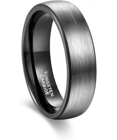 MZZJ Free Engraved Tungsten Carbide His Hers Couple Rings Brushed 6MM & 4MM Silver Black 2 Tone Domed Comfort Fit Engagement ...