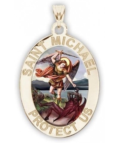 Saint Michael OVAL Religious Medal in Sterling Silver and 10K or 14K Gold 1/2 Inch x 2/3 Inch 10k Solid Yellow Gold $93.58 Pe...