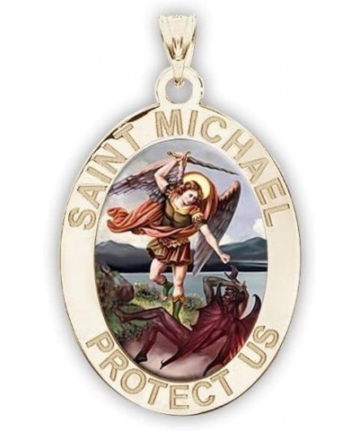 Saint Michael OVAL Religious Medal in Sterling Silver and 10K or 14K Gold 1/2 Inch x 2/3 Inch 10k Solid Yellow Gold $93.58 Pe...