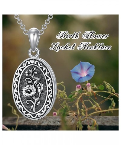 Birth Flower Photo Locket Necklace 925 Sterling Silver 12 Month Locket Necklace with Picture Birth Flower Photo Jewelry Gifts...