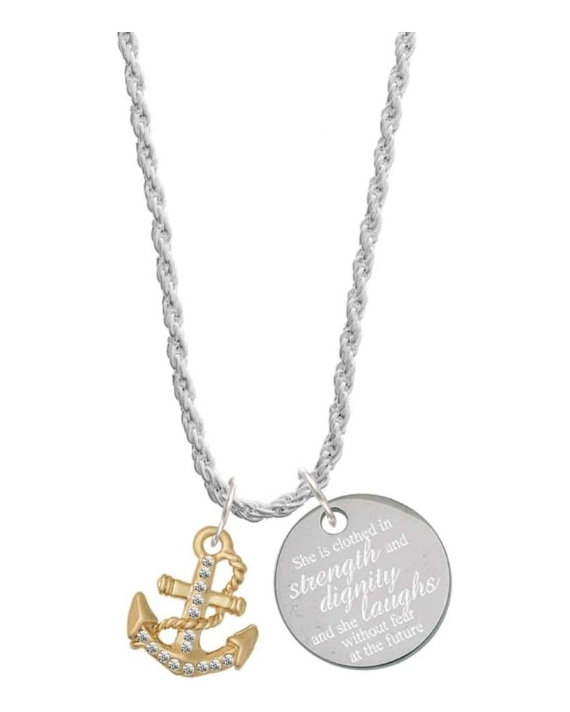 Goldtone Clear Crystal Anchor She is Clothed in Strength and Dignity Charm Necklace, 20"+3 $20.64 Necklaces