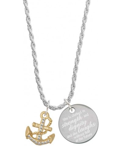 Goldtone Clear Crystal Anchor She is Clothed in Strength and Dignity Charm Necklace, 20"+3 $20.64 Necklaces