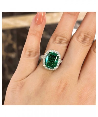 8.0ct Gorgeous Emerald Green Engagement Ring for Women,925 Sterling Silver Paraiba Tourmaline Cushion Cut Halo Promise Ring $...