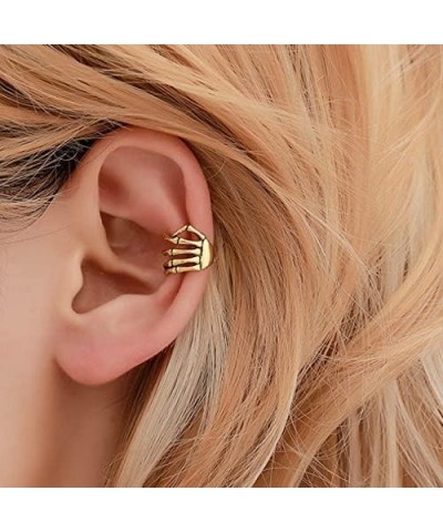 Hand Skull Bat Earring Cuff Clip On Cartilage Earring Non-piercing Wrap Earring with Cuff and Chain for Women Girls hand gold...