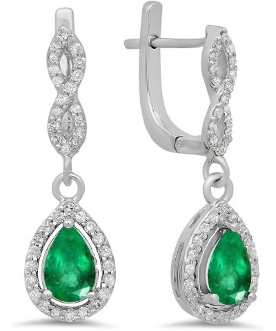 14K Each 7X5 MM Pear Gemstone & Round White Diamond Ladies Halo Teardrop Dangling Drop Earrings, White Gold Emerald $267.26 E...