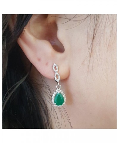 14K Each 7X5 MM Pear Gemstone & Round White Diamond Ladies Halo Teardrop Dangling Drop Earrings, White Gold Emerald $267.26 E...