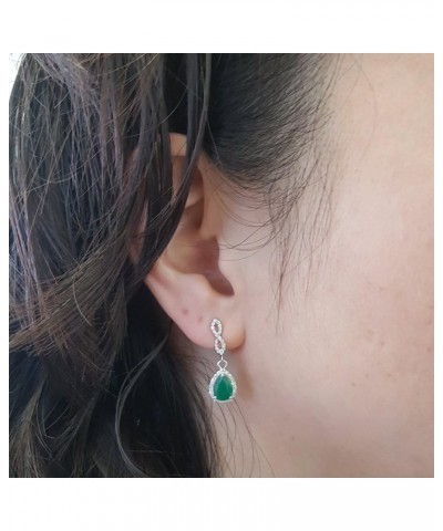 14K Each 7X5 MM Pear Gemstone & Round White Diamond Ladies Halo Teardrop Dangling Drop Earrings, White Gold Emerald $267.26 E...