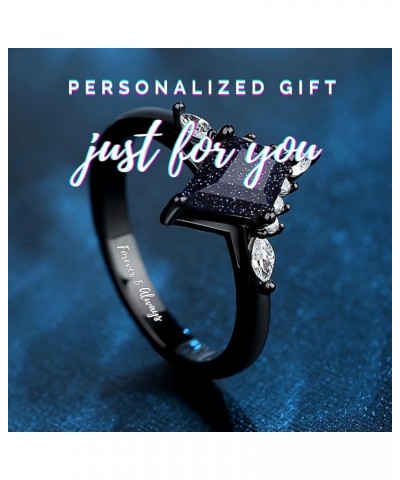 Black Women's Promise Ring with Blue Sandstone - Personalized Engraving Available Crown $23.97 Rings