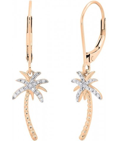 0.15 Carat (ctw) Round White Diamond Ladies Beaded Palm Tree Drop Earrings Rose Gold 18K $103.30 Earrings