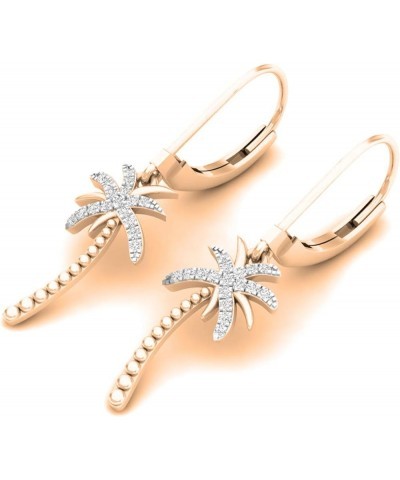 0.15 Carat (ctw) Round White Diamond Ladies Beaded Palm Tree Drop Earrings Rose Gold 18K $103.30 Earrings