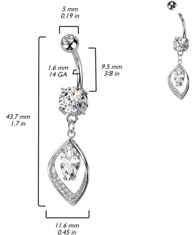 14GA 316L Stainless Steel Hollow CZ Crystal Paved Leaf with Marquise Center Dangling Belly Button Ring Rose Gold Tone $10.69 ...