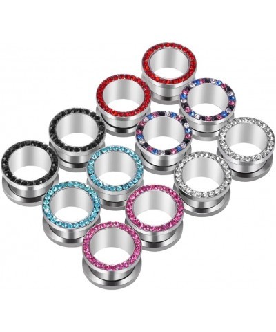 12Pcs Stainless Steel Screw Fit Ear Tunnels Single Row Inlaid Color Diamond Gem Tunnels Piercing 8G-9/16inch 4g(5mm) Style 1 ...