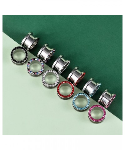 12Pcs Stainless Steel Screw Fit Ear Tunnels Single Row Inlaid Color Diamond Gem Tunnels Piercing 8G-9/16inch 4g(5mm) Style 1 ...