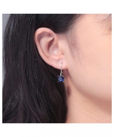 Leverback Dangle Earrings Created Crystal Drop Earrings Gold Plated Jewelry Gift for Women Girls 8mm Dark Blue $11.59 Earrings