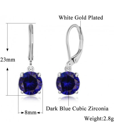 Leverback Dangle Earrings Created Crystal Drop Earrings Gold Plated Jewelry Gift for Women Girls 8mm Dark Blue $11.59 Earrings