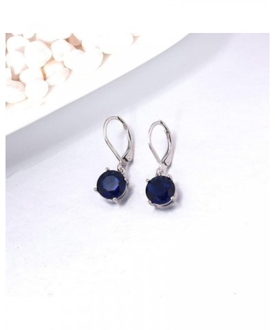 Leverback Dangle Earrings Created Crystal Drop Earrings Gold Plated Jewelry Gift for Women Girls 8mm Dark Blue $11.59 Earrings