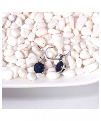 Leverback Dangle Earrings Created Crystal Drop Earrings Gold Plated Jewelry Gift for Women Girls 8mm Dark Blue $11.59 Earrings