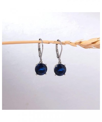 Leverback Dangle Earrings Created Crystal Drop Earrings Gold Plated Jewelry Gift for Women Girls 8mm Dark Blue $11.59 Earrings