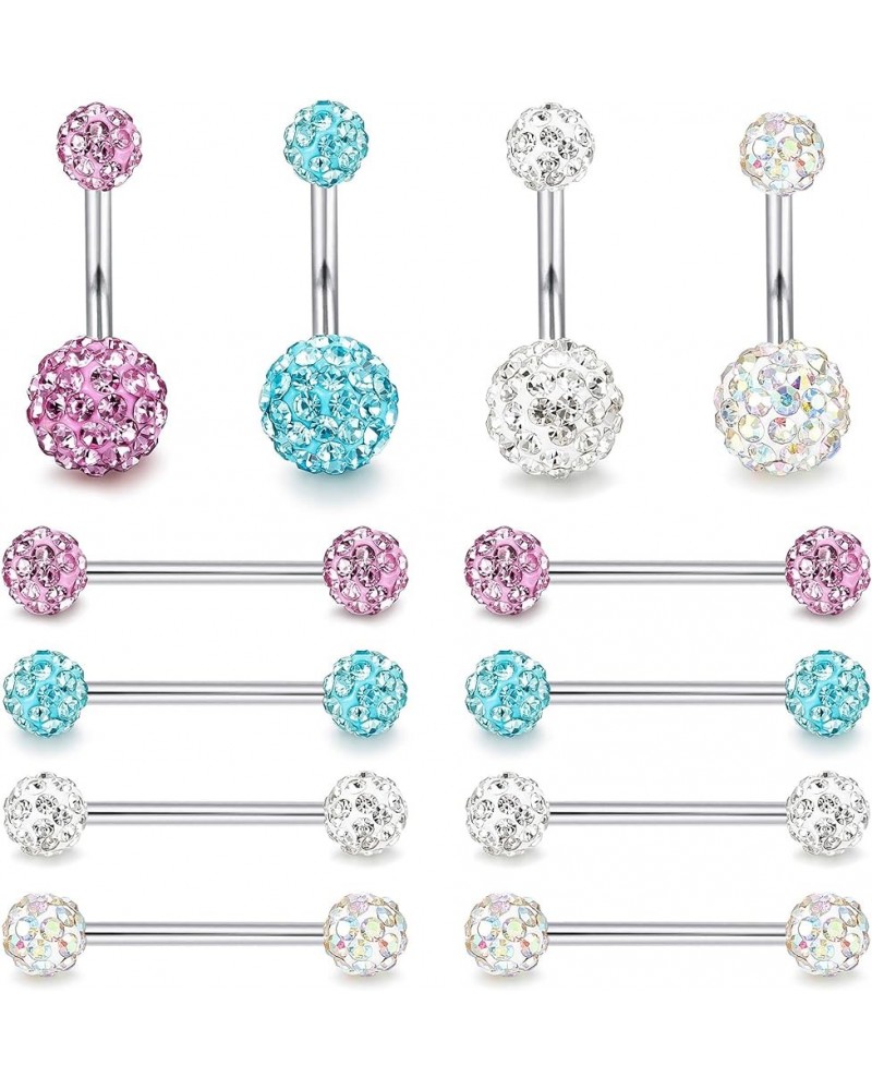 14G Nipplerings Nipple Tongue Belly Button Rings Stainless Steel Rhinestone Crystal Disco Ball Barbell Body Piercing Jewelry ...