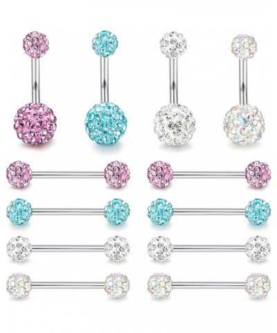 14G Nipplerings Nipple Tongue Belly Button Rings Stainless Steel Rhinestone Crystal Disco Ball Barbell Body Piercing Jewelry ...