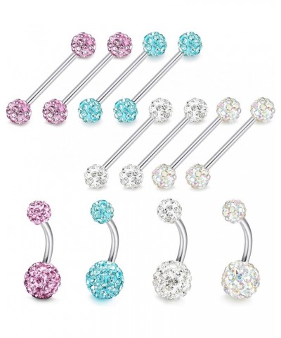 14G Nipplerings Nipple Tongue Belly Button Rings Stainless Steel Rhinestone Crystal Disco Ball Barbell Body Piercing Jewelry ...