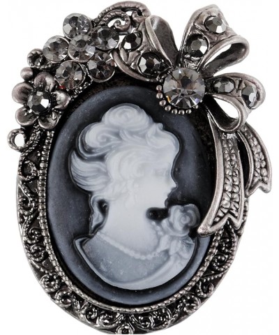 Vintage Inspired Crystal Rhinestone Victorian Lady Cameo Brooch Pin Maiden Flower Ribbon Bow Pendant Grey $10.57 Brooches & Pins