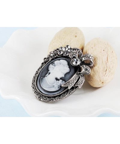 Vintage Inspired Crystal Rhinestone Victorian Lady Cameo Brooch Pin Maiden Flower Ribbon Bow Pendant Grey $10.57 Brooches & Pins