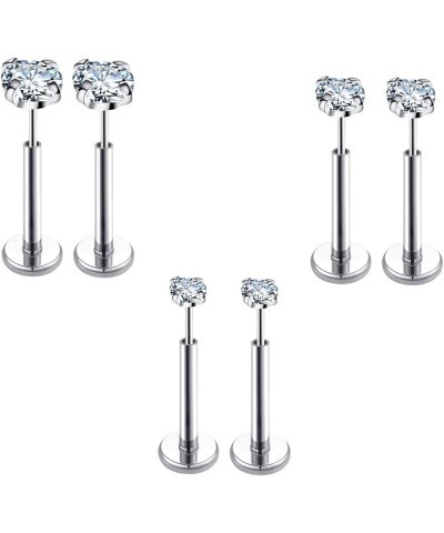 20G Flat Back Earrings Stud Threadless Tragus Cartilage Lip Medusa Piercing Jewelry Hypoallergenic Silver,20G 2/3/4mm CZ $9.0...