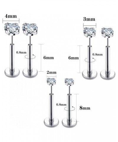 20G Flat Back Earrings Stud Threadless Tragus Cartilage Lip Medusa Piercing Jewelry Hypoallergenic Silver,20G 2/3/4mm CZ $9.0...