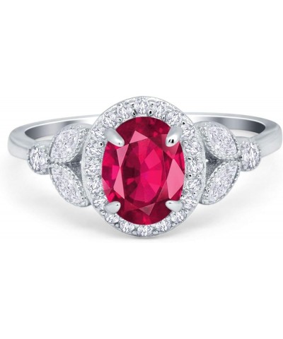 Oval Art Deco Wedding Engagement Ring Halo Round Simulated Cubic Zirconia 925 Sterling Silver Simulated Ruby CZ $17.69 Rings