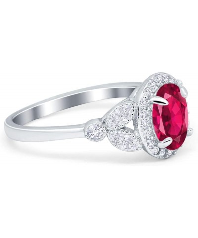 Oval Art Deco Wedding Engagement Ring Halo Round Simulated Cubic Zirconia 925 Sterling Silver Simulated Ruby CZ $17.69 Rings