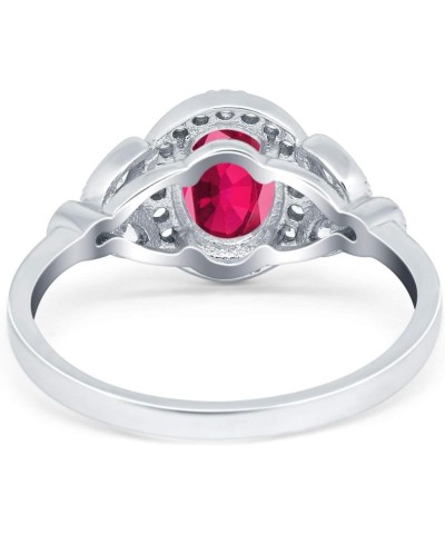 Oval Art Deco Wedding Engagement Ring Halo Round Simulated Cubic Zirconia 925 Sterling Silver Simulated Ruby CZ $17.69 Rings