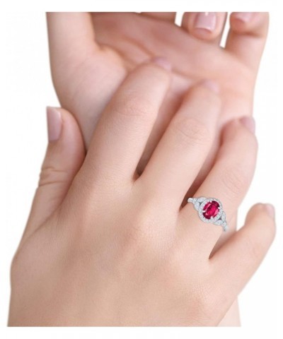 Oval Art Deco Wedding Engagement Ring Halo Round Simulated Cubic Zirconia 925 Sterling Silver Simulated Ruby CZ $17.69 Rings