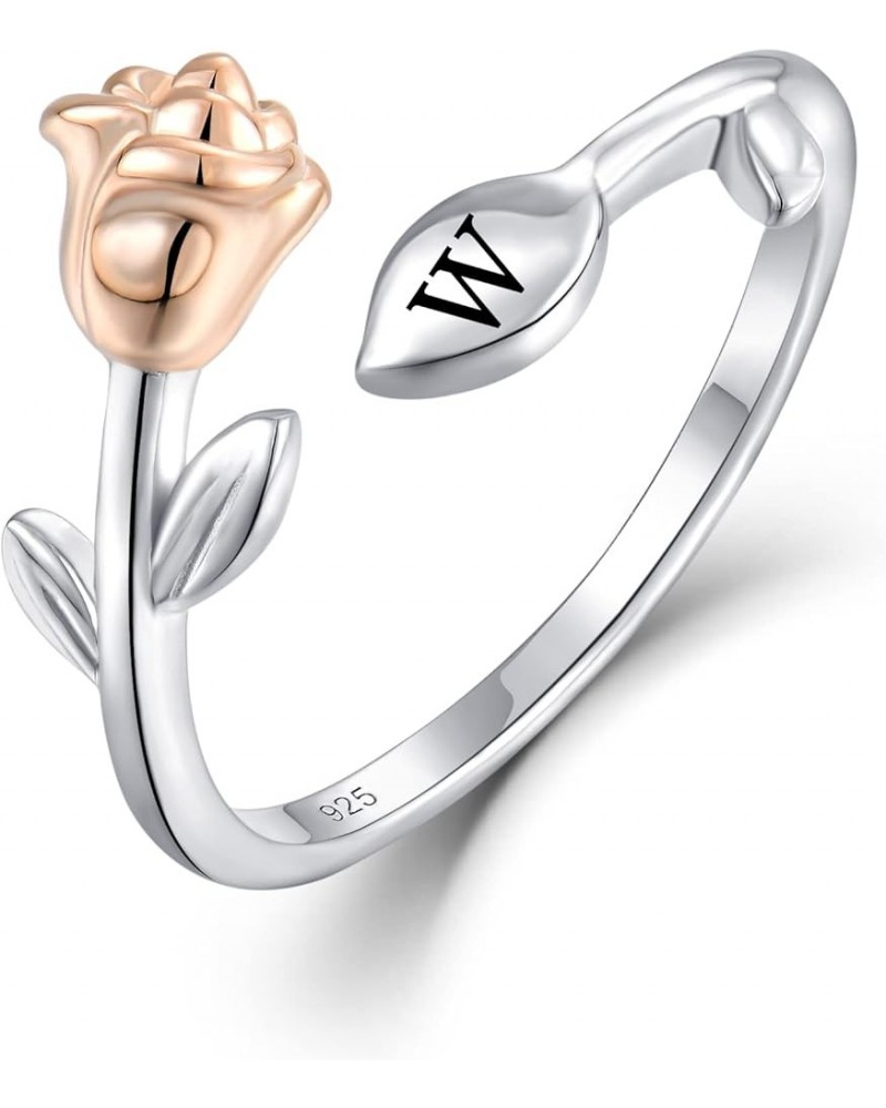 Rose Initial Ring for Women 925 Sterling Silver Letters A-Z 26 Alphabet Adjustable Ring Size 7 W $24.47 Rings