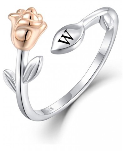 Rose Initial Ring for Women 925 Sterling Silver Letters A-Z 26 Alphabet Adjustable Ring Size 7 W $24.47 Rings