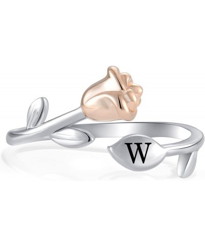 Rose Initial Ring for Women 925 Sterling Silver Letters A-Z 26 Alphabet Adjustable Ring Size 7 W $24.47 Rings